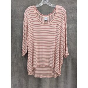 Womens Tshirt Large Striped Dolman Batwing Scoop Neck Relaxed Loungewear Casual
